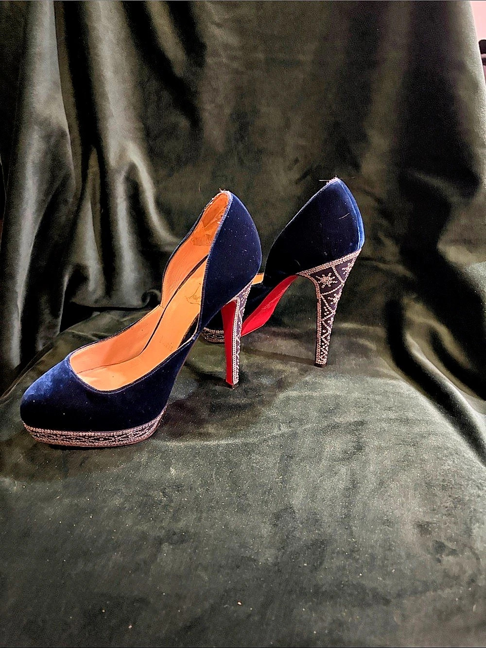 Christian Louboutin Velvet Platform Heels Blue & Red EU 37